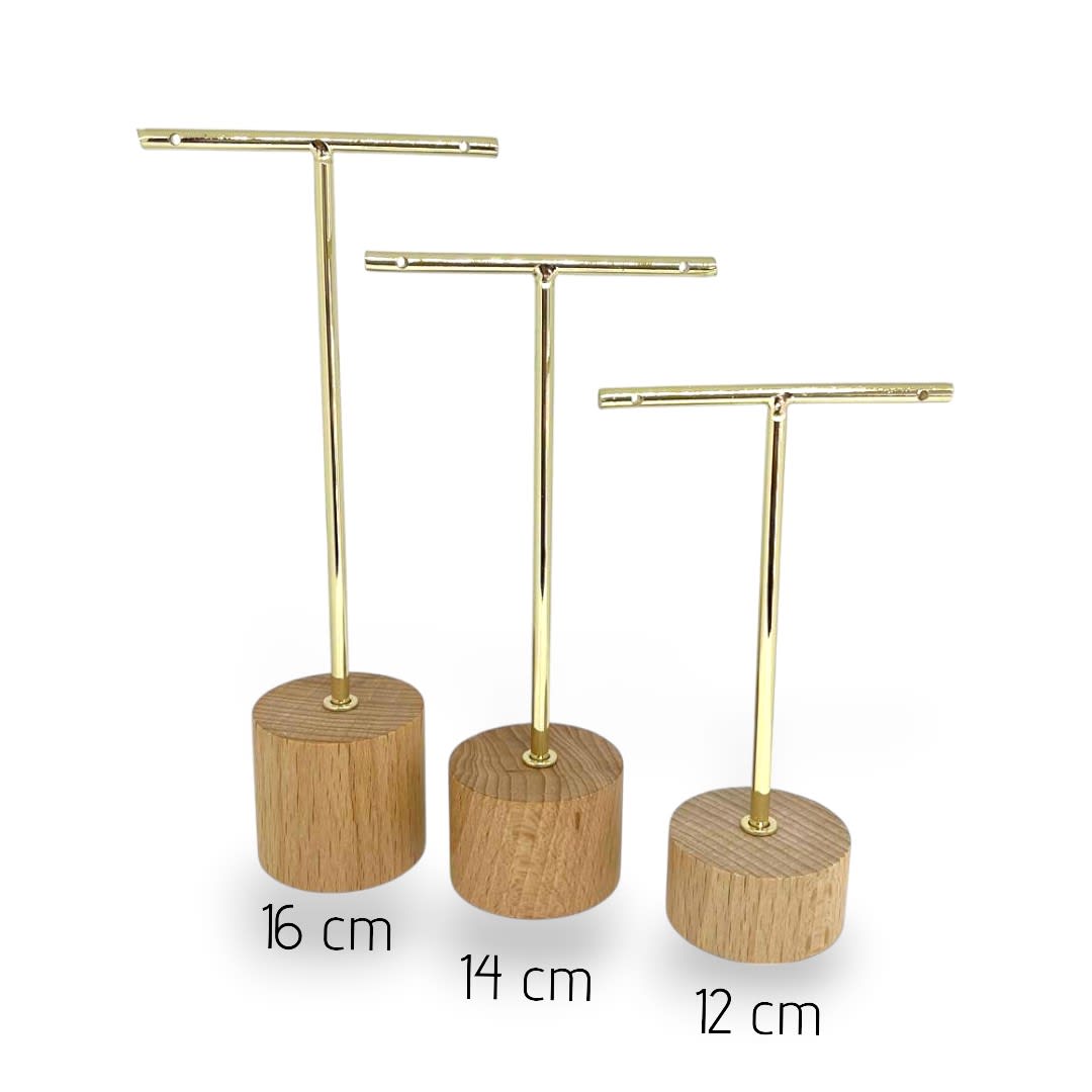 Set 3 exhibidores aros zarcillos pendientes metálico madera dorado2
