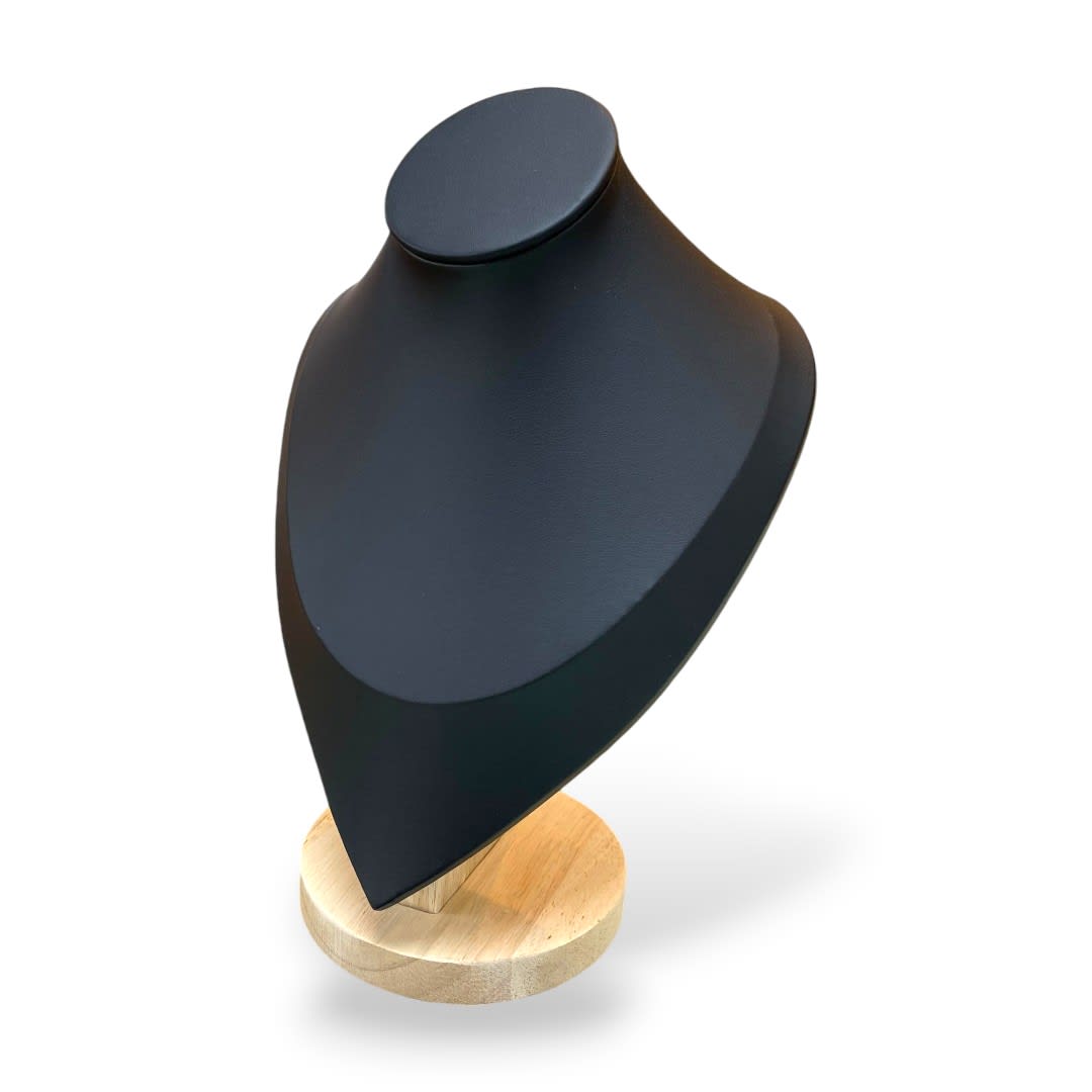 Exhibidor mostrario cuello alargado 27 cm madera eco cuero negro / unidad1
