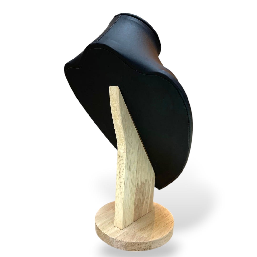 Exhibidor mostrario cuello alargado 29 cm madera eco cuero negro / unidad2
