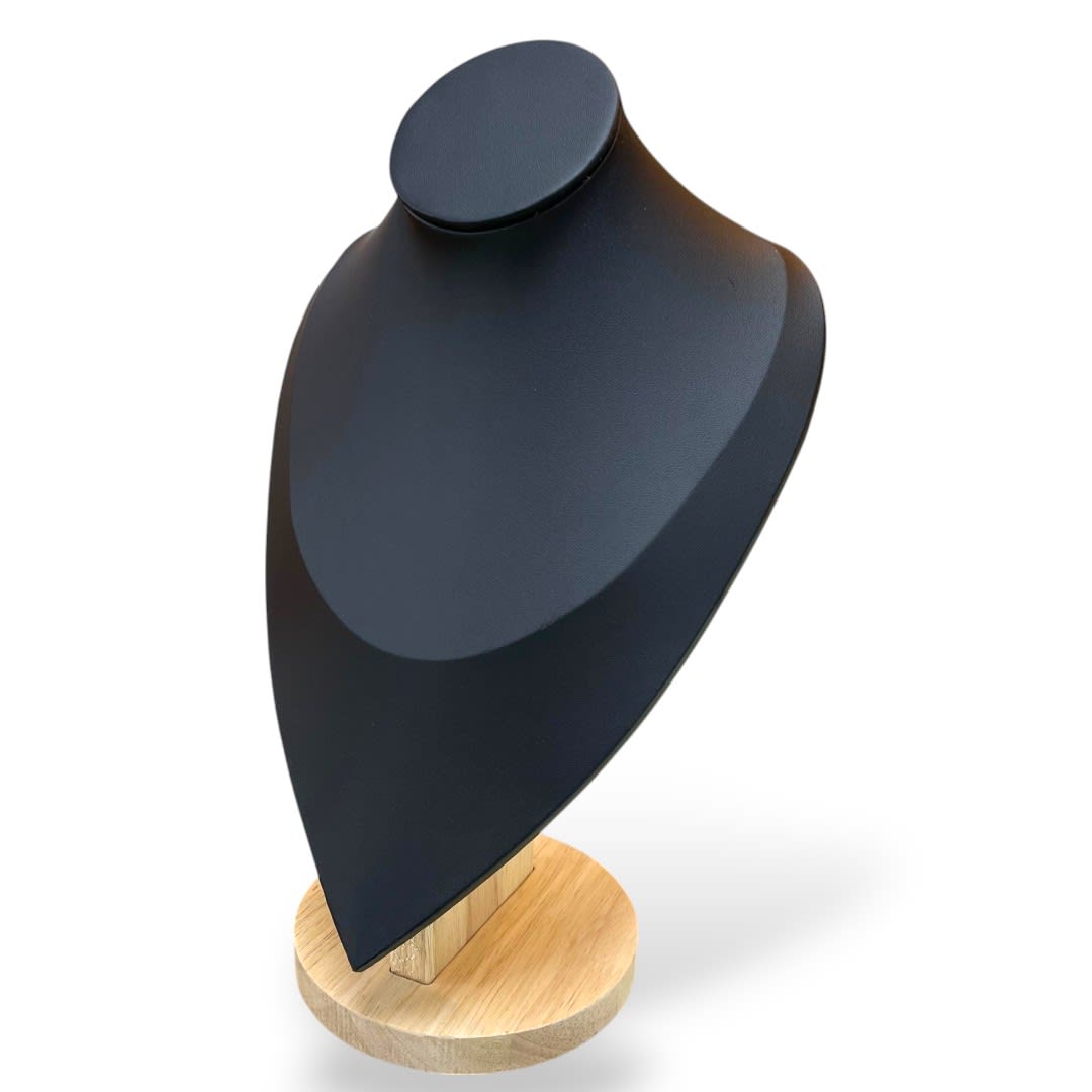 Exhibidor mostrario cuello alargado 29 cm madera eco cuero negro / unidad1