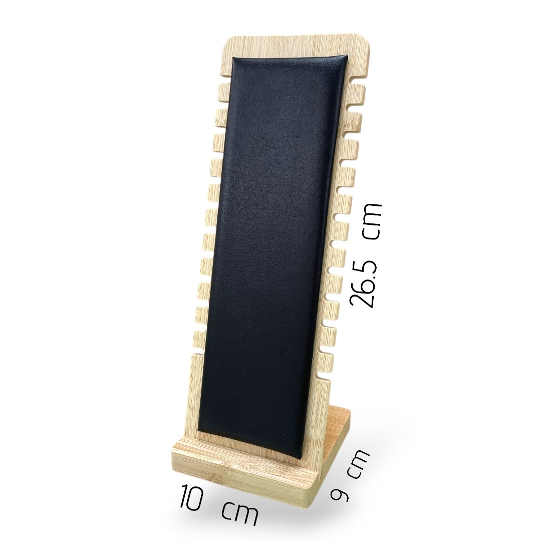 Exhibidor mostrario collar eco cuero negro madera vertical / unidad4