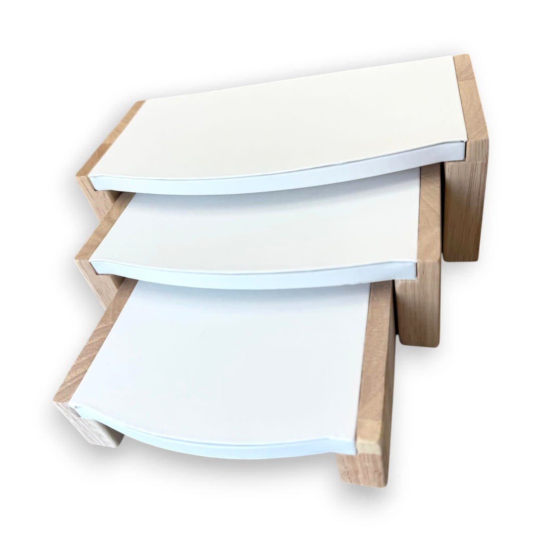 Exhibidor de Joyas 3 niveles madera Tela eco cuero blanco / set2