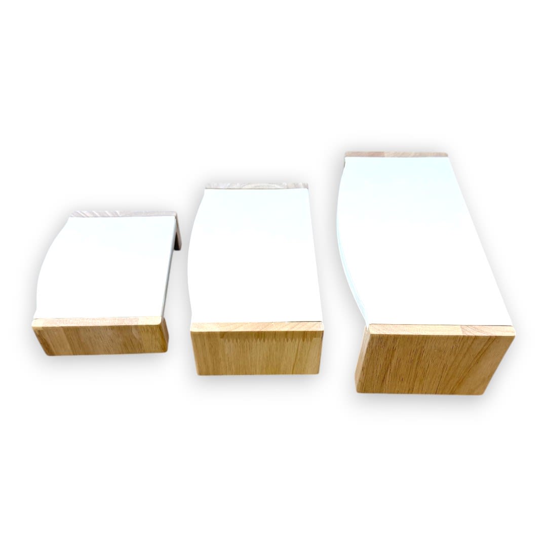 Exhibidor de Joyas 3 niveles madera Tela eco cuero blanco / set3