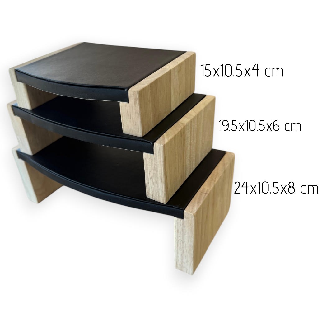 Exhibidor de Joyas 3 niveles madera eco cuero negro / set3