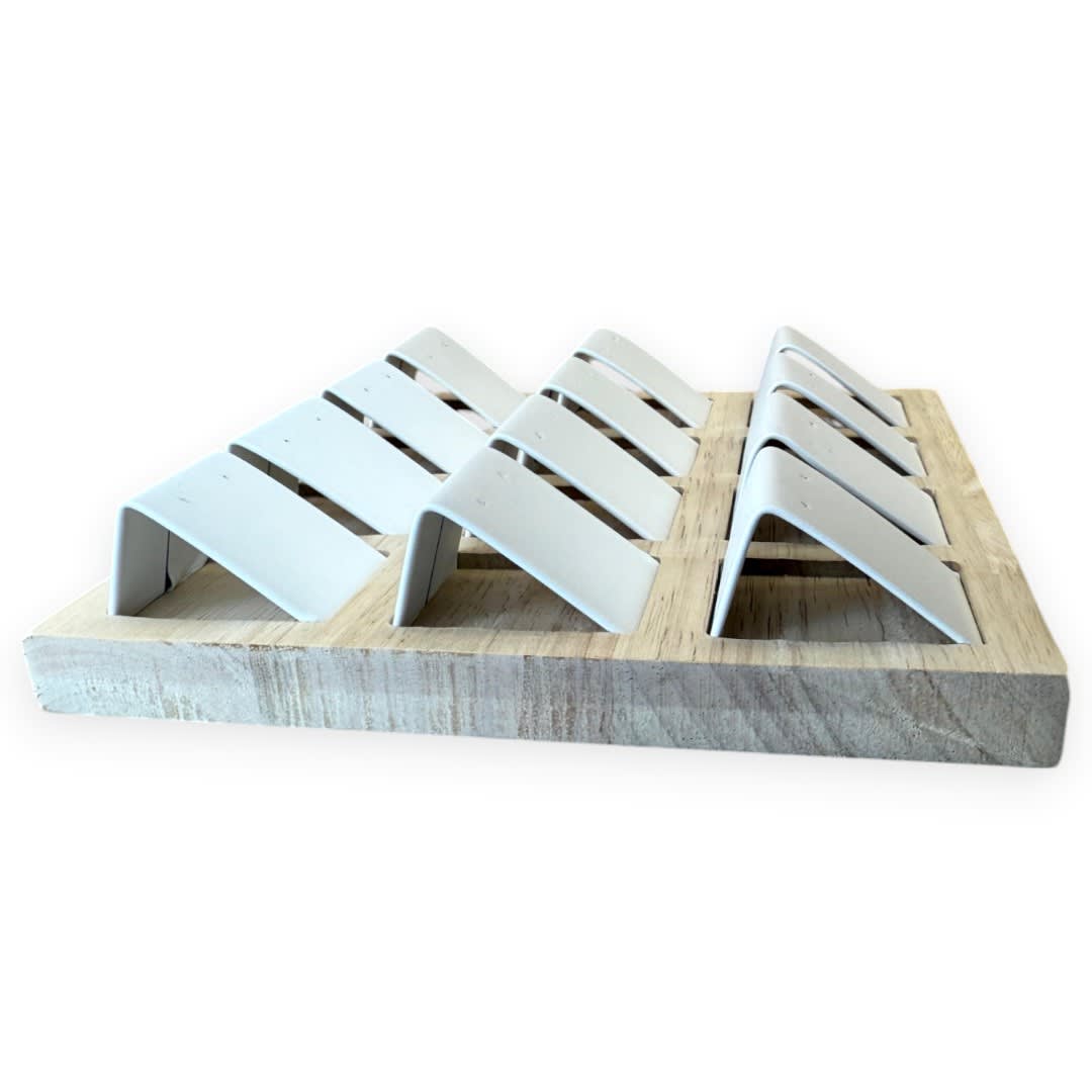 Exhibidor de aros tipo bandeja madera eco cuero blanco / unidad3