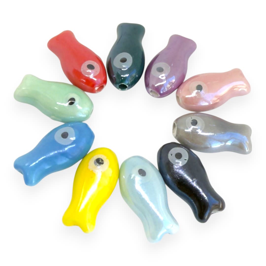 Pasador ojo turco nazar pez peces 19.5 mm porcelana / unidad1