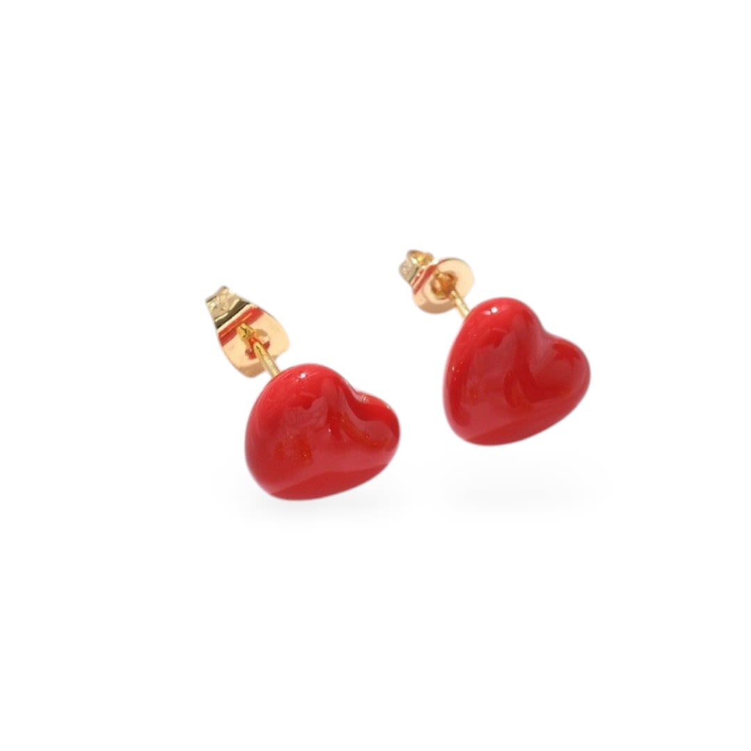 Aros topo topito corazón heart esmaltado 10 mm baño oro / par5