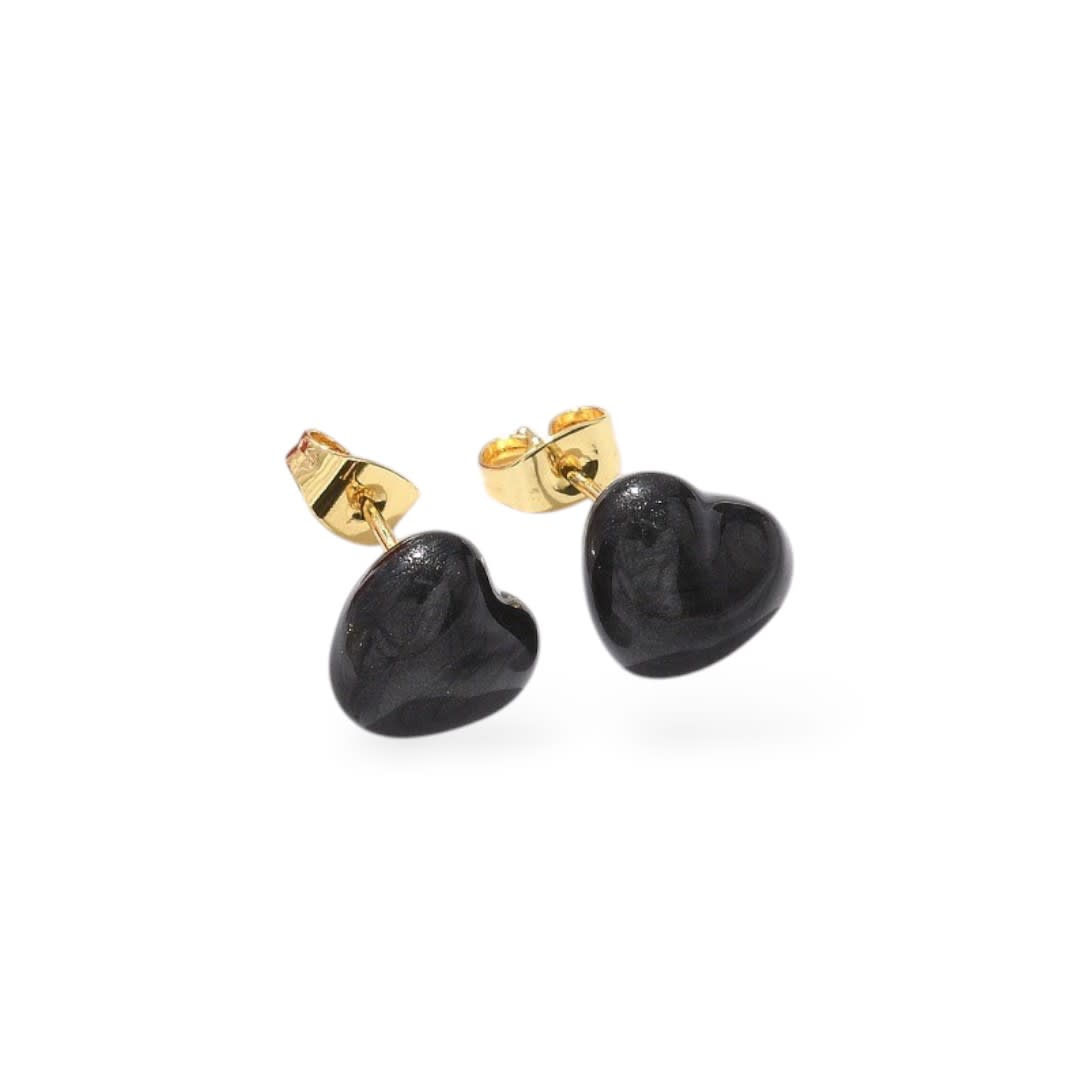 Aros topo topito corazón heart esmaltado 10 mm baño oro / par4