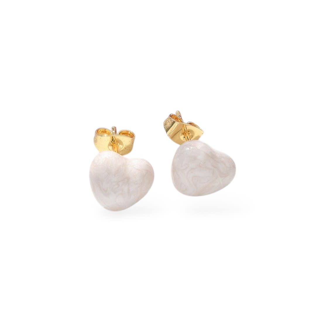 Aros topo topito corazón heart esmaltado 10 mm baño oro / par3