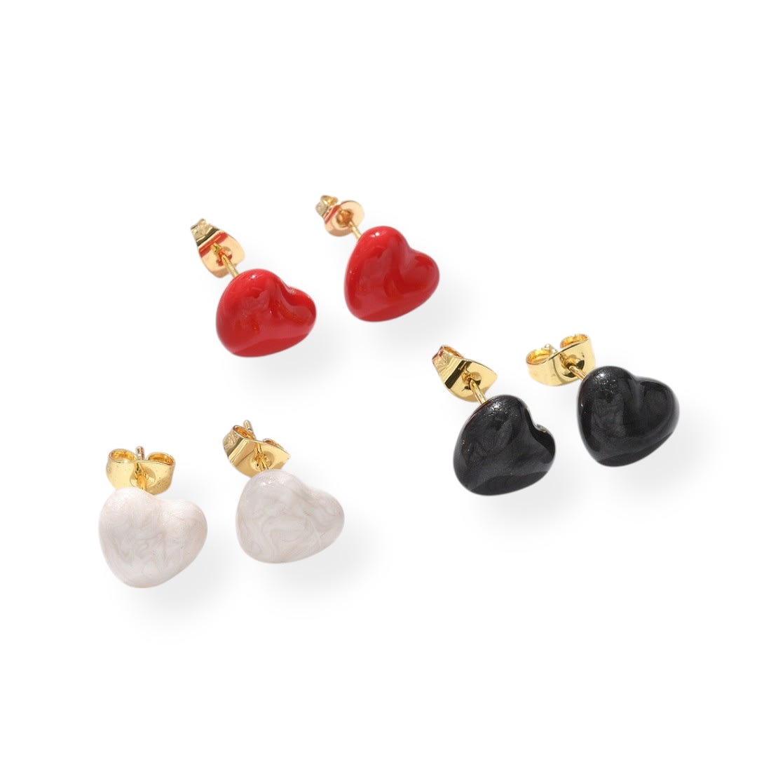 Aros topo topito corazón heart esmaltado 10 mm baño oro / par1