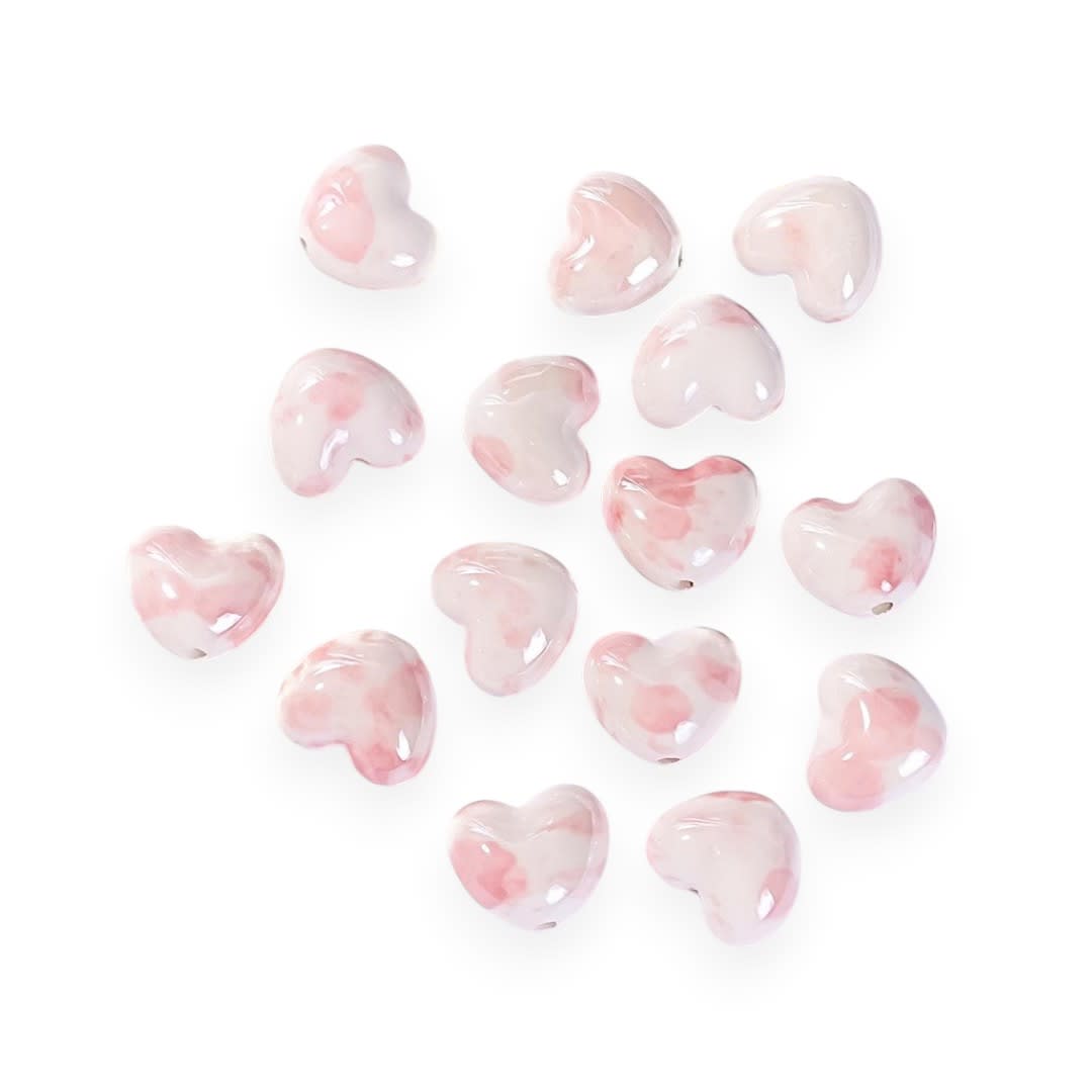 Pasador corazón esmaltado 13x6 mm porcelana / unidad2