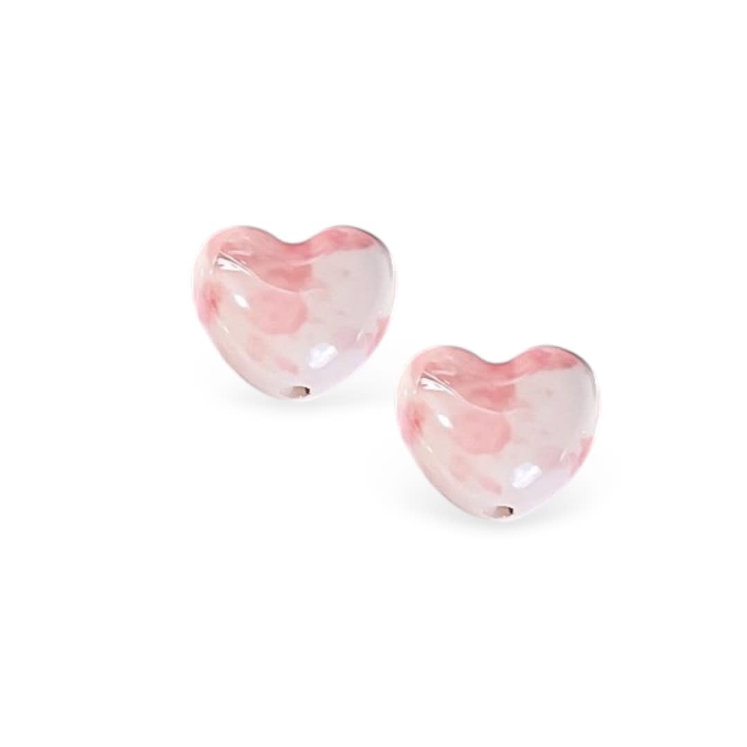Pasador corazón esmaltado 13x6 mm porcelana / unidad1