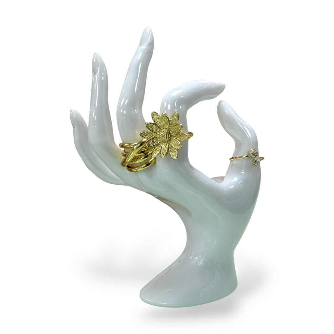 Exhibidor mostrario anillos mano blanca porcelana / unidad1
