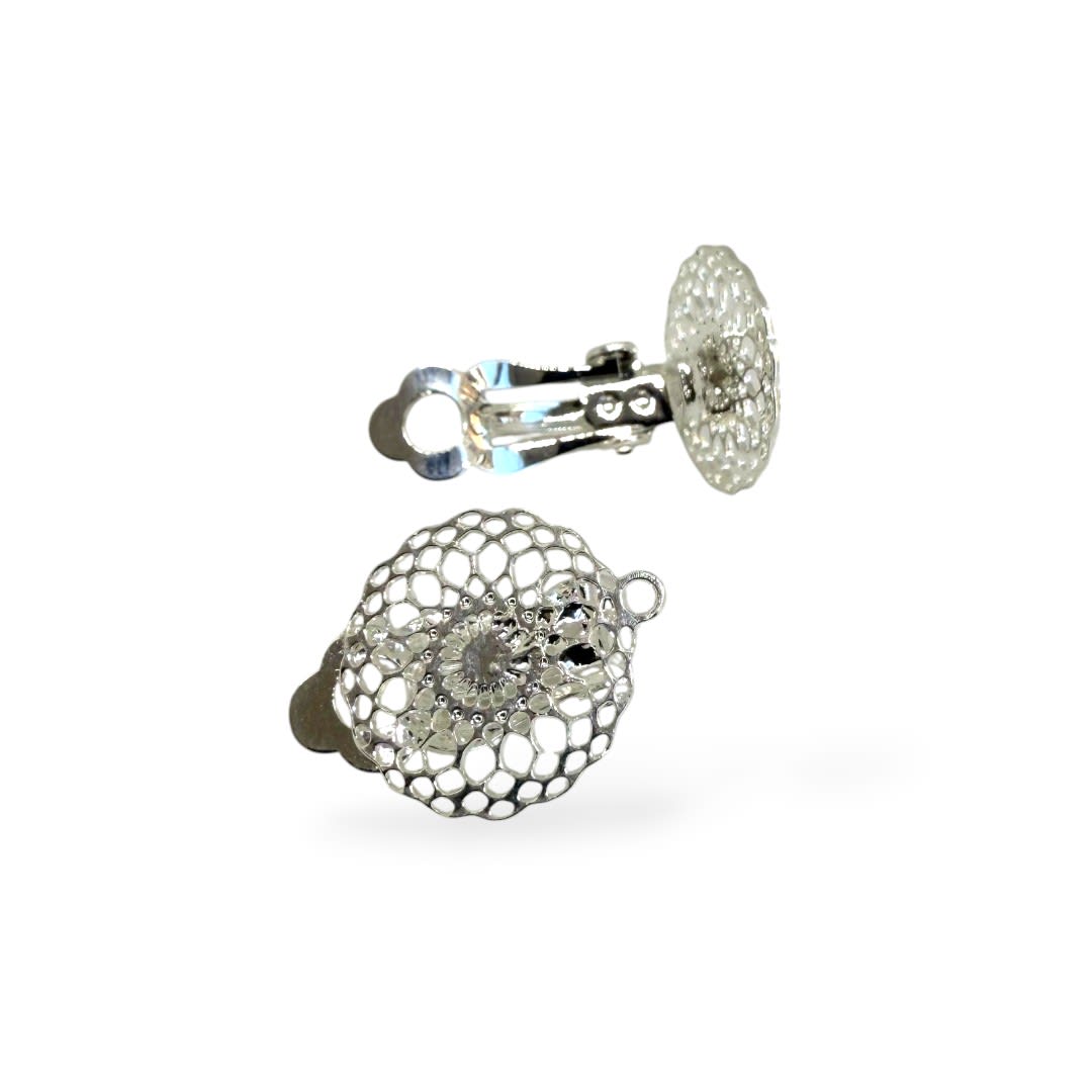 Base de aros topito a presión filigrana mandala 15 mm baño de plata / par1