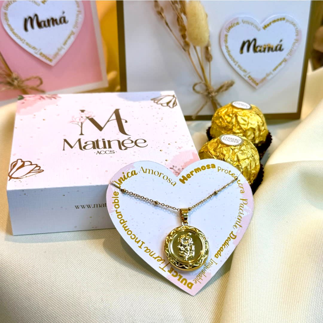 Regalo especial mamá collar relicario con dos fotos chocolates / unidad8