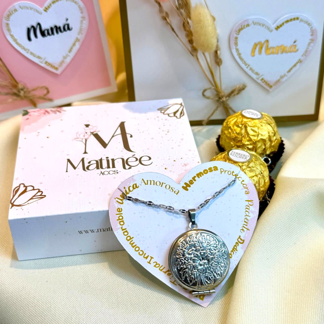Regalo especial mamá collar relicario con dos fotos chocolates / unidad6