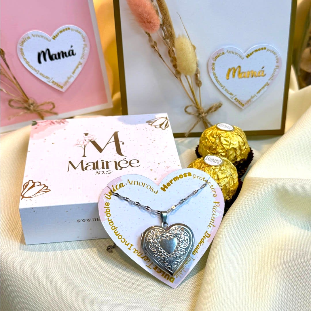 Regalo especial mamá collar relicario con dos fotos chocolates / unidad5