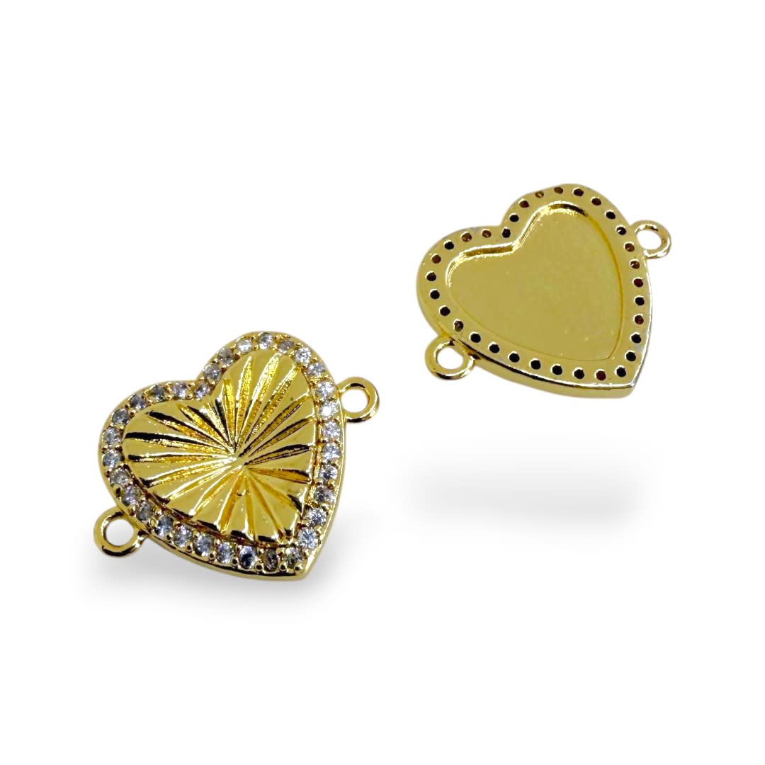 Dije conector zircón corazón 21x17 mm baño de oro / unidad1