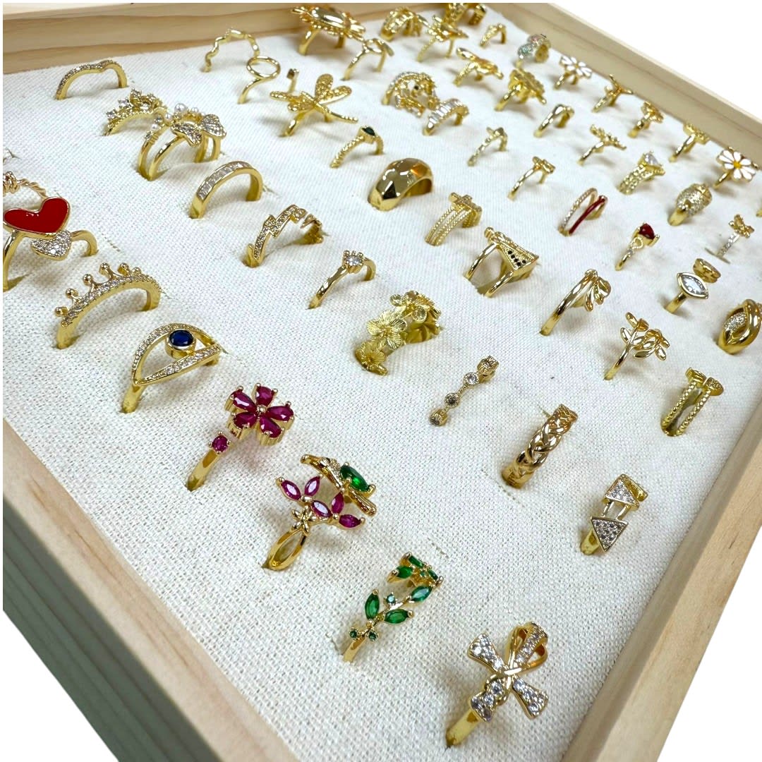 Exhibidor mostrario anillos 30x20 cm tela madera / unidad3