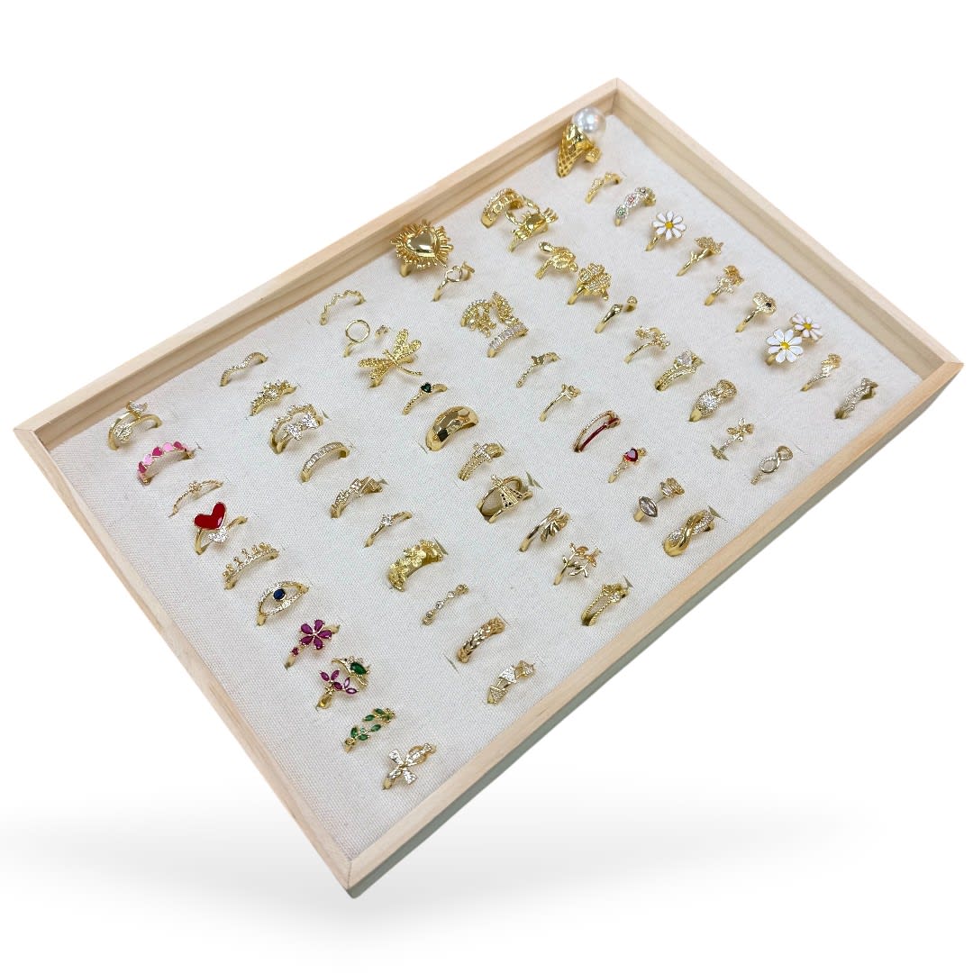 Exhibidor mostrario anillos 30x20 cm tela madera / unidad1