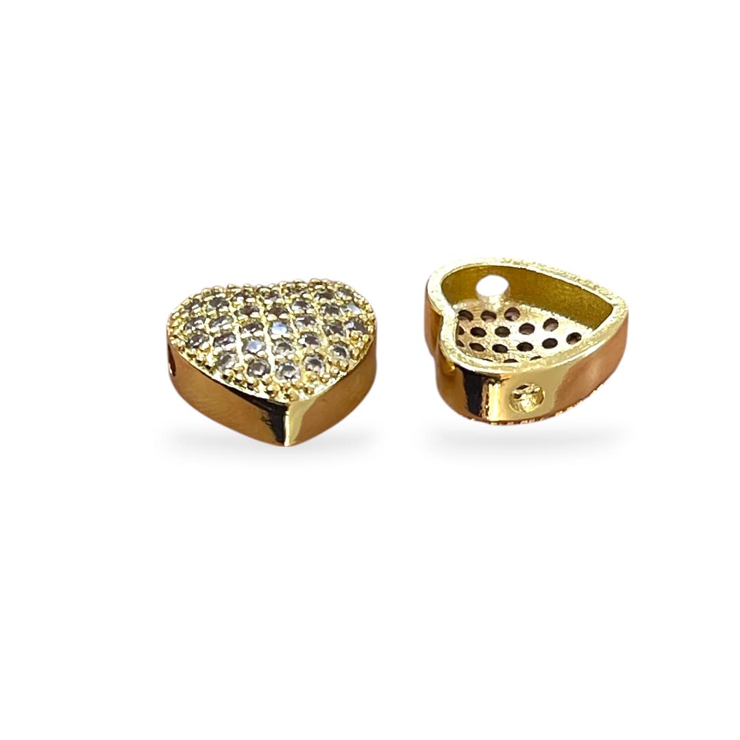 Dije pasador corazón orificio chico 2mm baño oro / unidad3