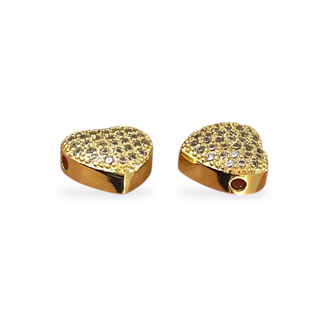 Dije pasador corazón orificio chico 2mm baño oro / unidad2