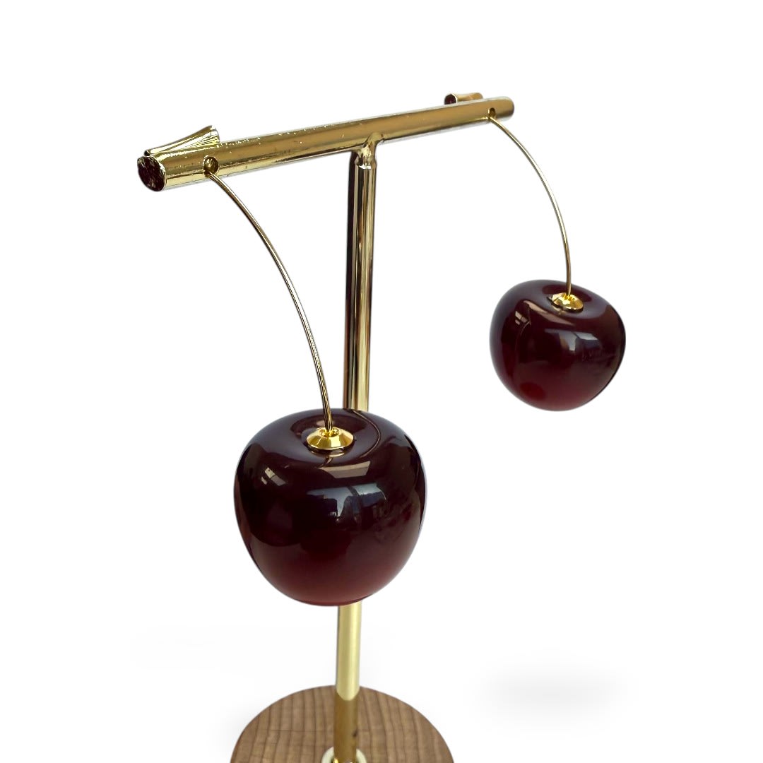 Aros topo maxi colgantes guinda cereza baño de oro / par1