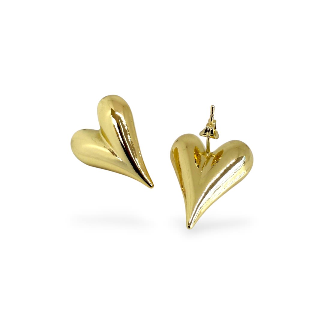 Aros topo topito corazón alargado 25 mm baño de oro / par2