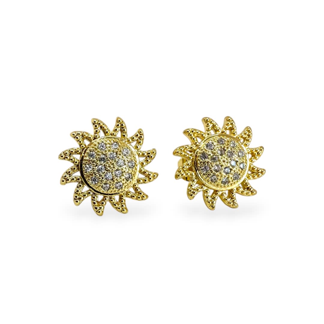 Aros topo topito sol 12 mm zircón baño oro / par2