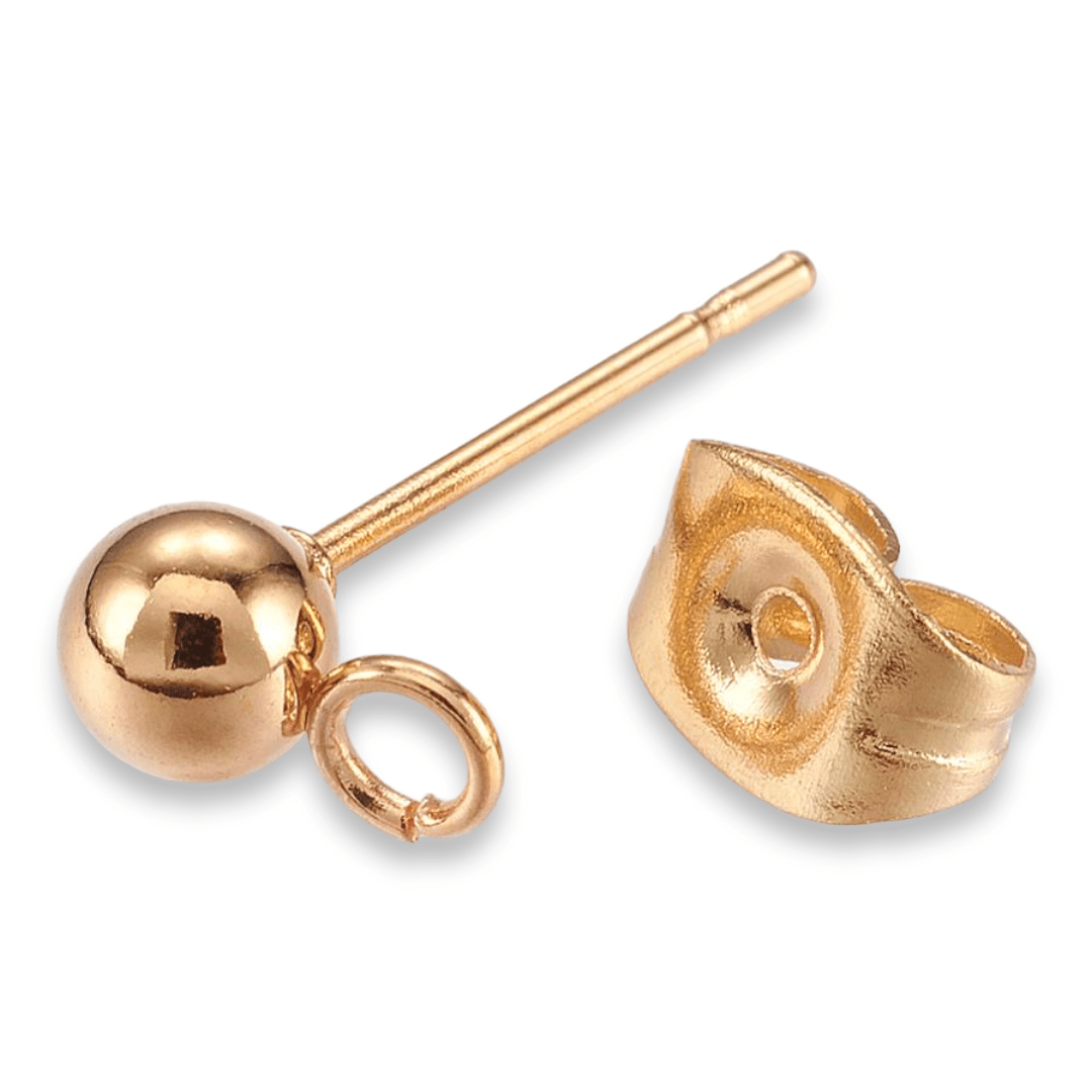 Base de aros topito acero dorado + tope / par2