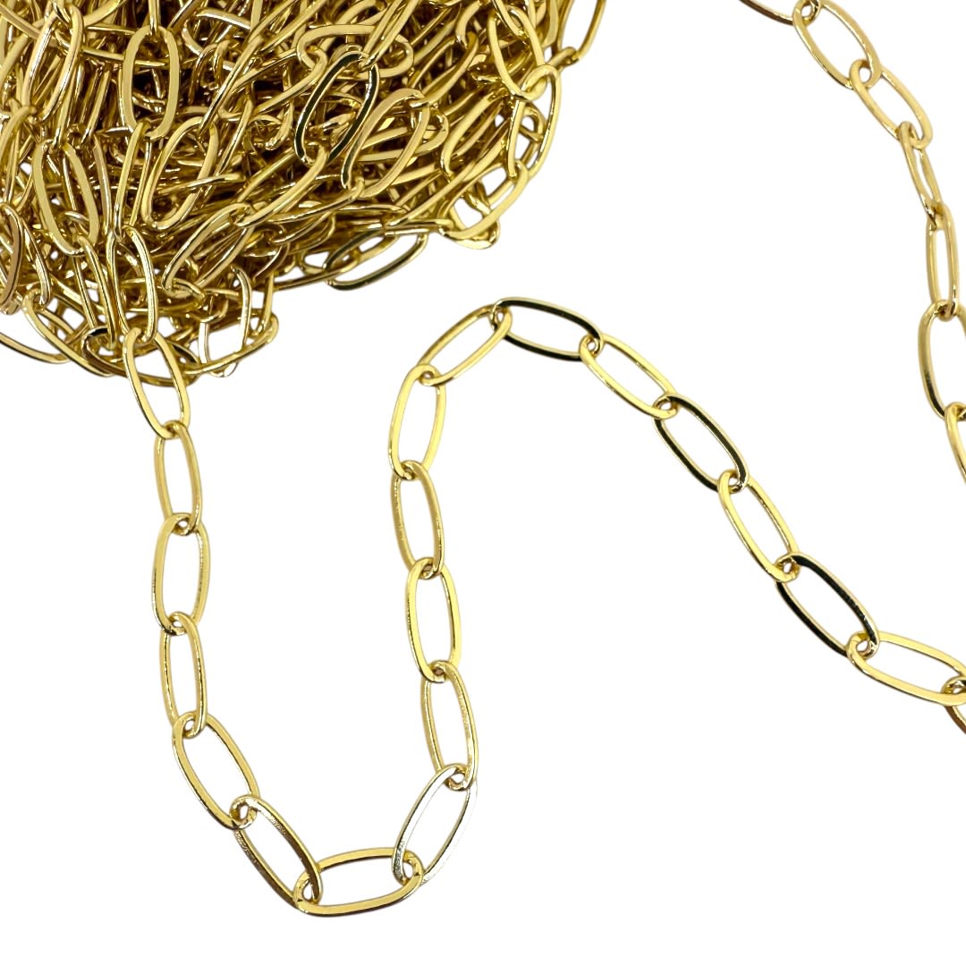 Cadena eslabones rectangulares 10x5 mm baño de oro / metro2