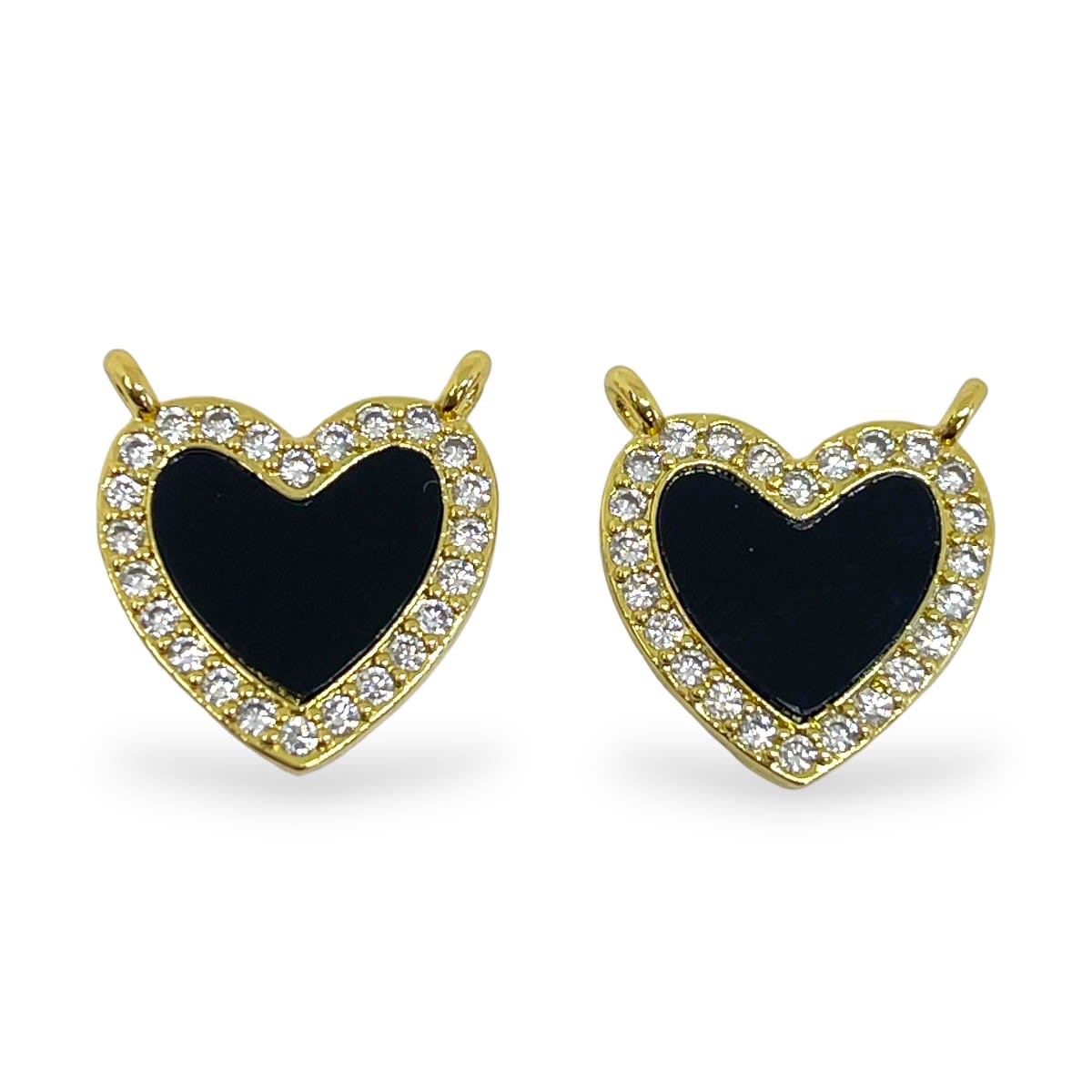 Dije conector corazón negro con zircón baño de oro / unidad1