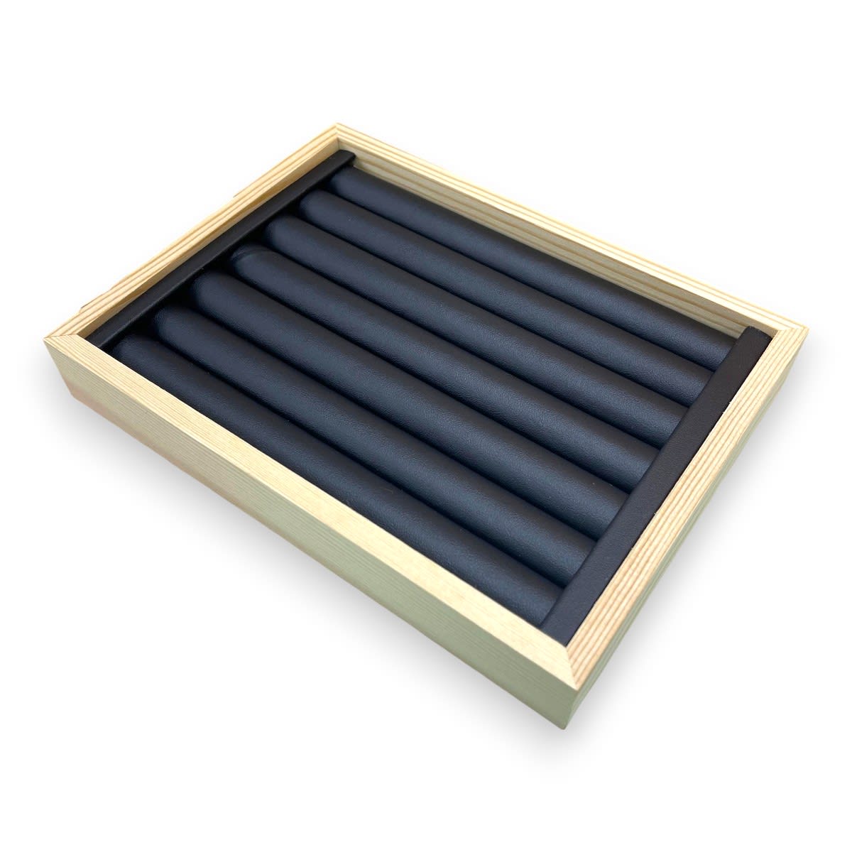 Exhibidor mostrario anillos eco cuero negro madera / unidad1
