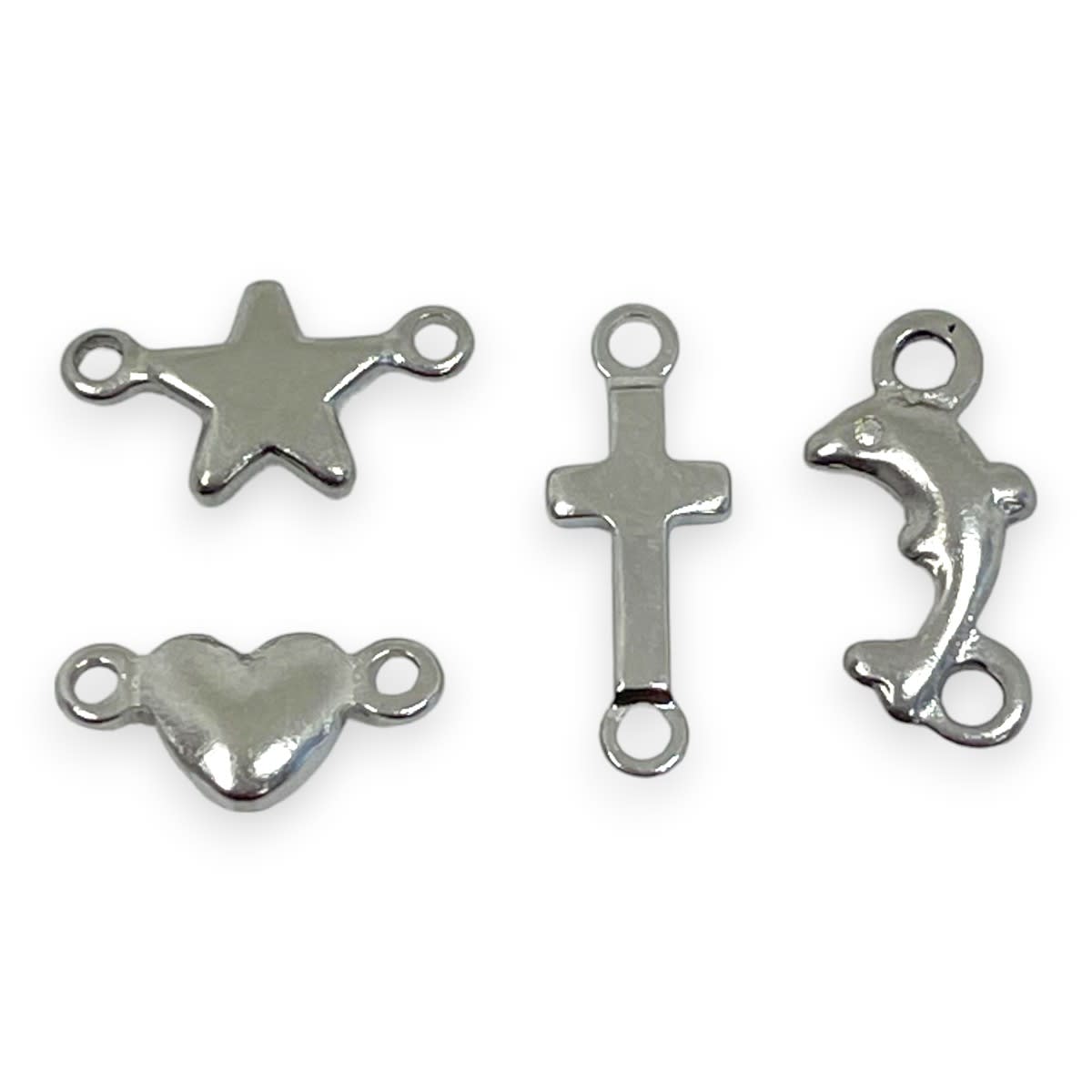 Dije conector mini corazón estrella cruz acero plateado / unidad1