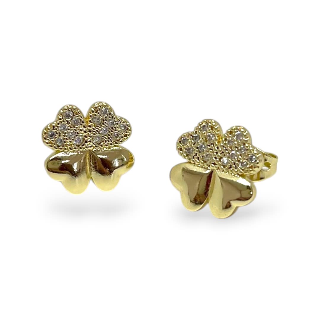 Aros topo topito zircón trébol cuatro hojas corazón baño de oro / par3
