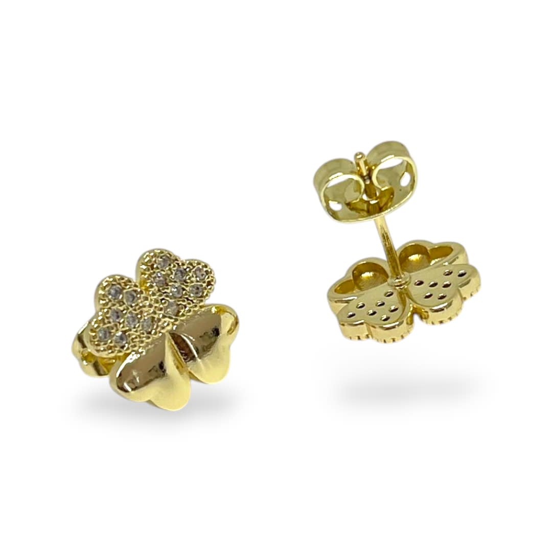 Aros topo topito zircón trébol cuatro hojas corazón baño de oro / par4