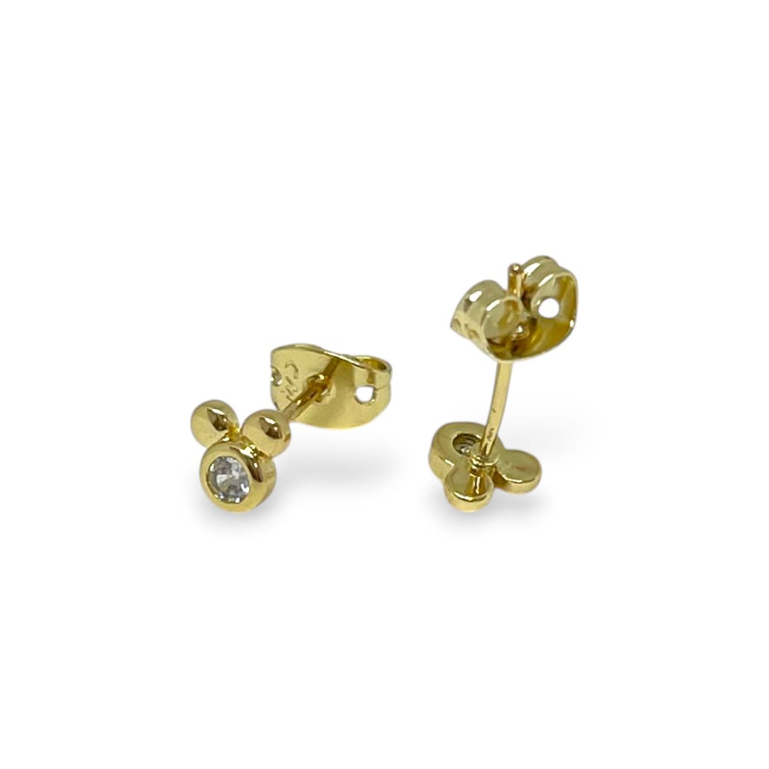 Aros topo topito zircón mini mickey cruz baño de oro / par3