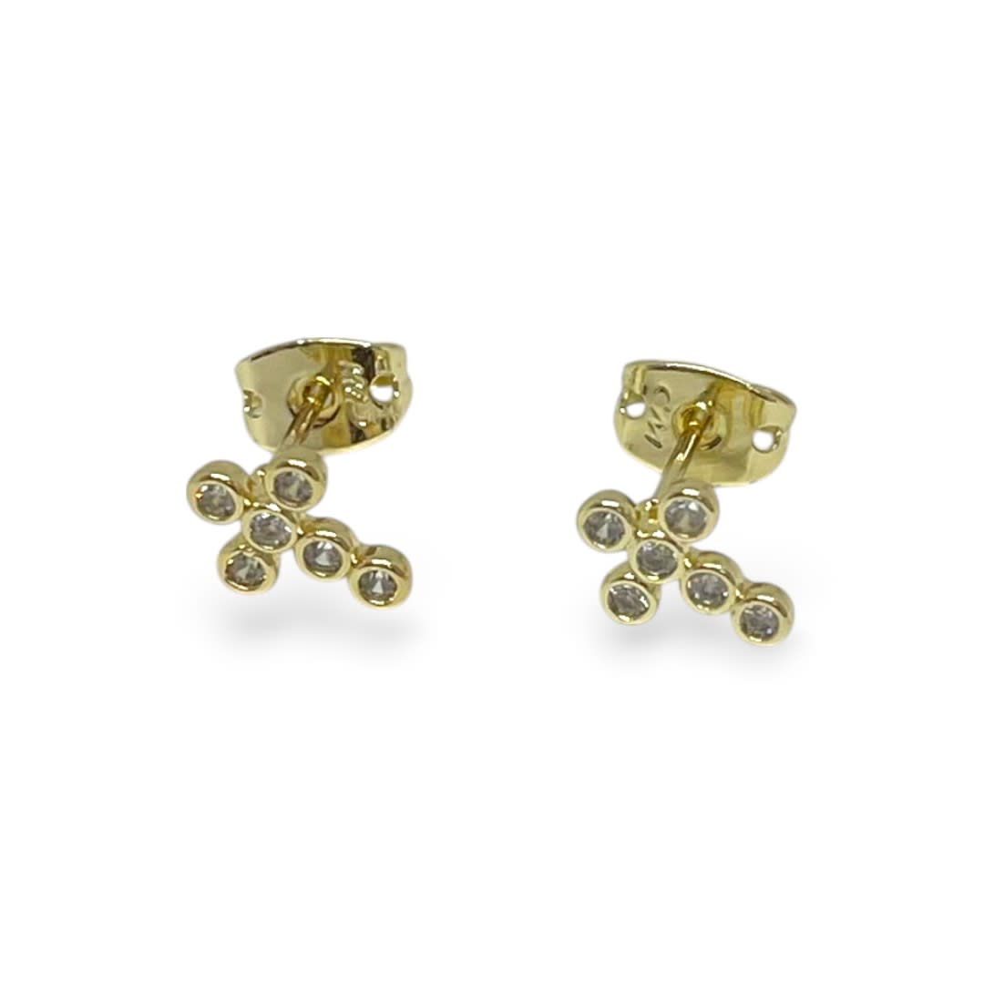 Aros topo topito zircón mini mickey cruz baño de oro / par2