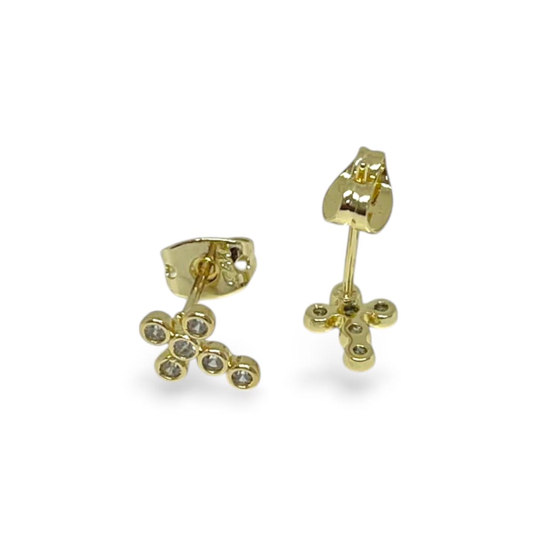 Aros topo topito zircón mini mickey cruz baño de oro / par4