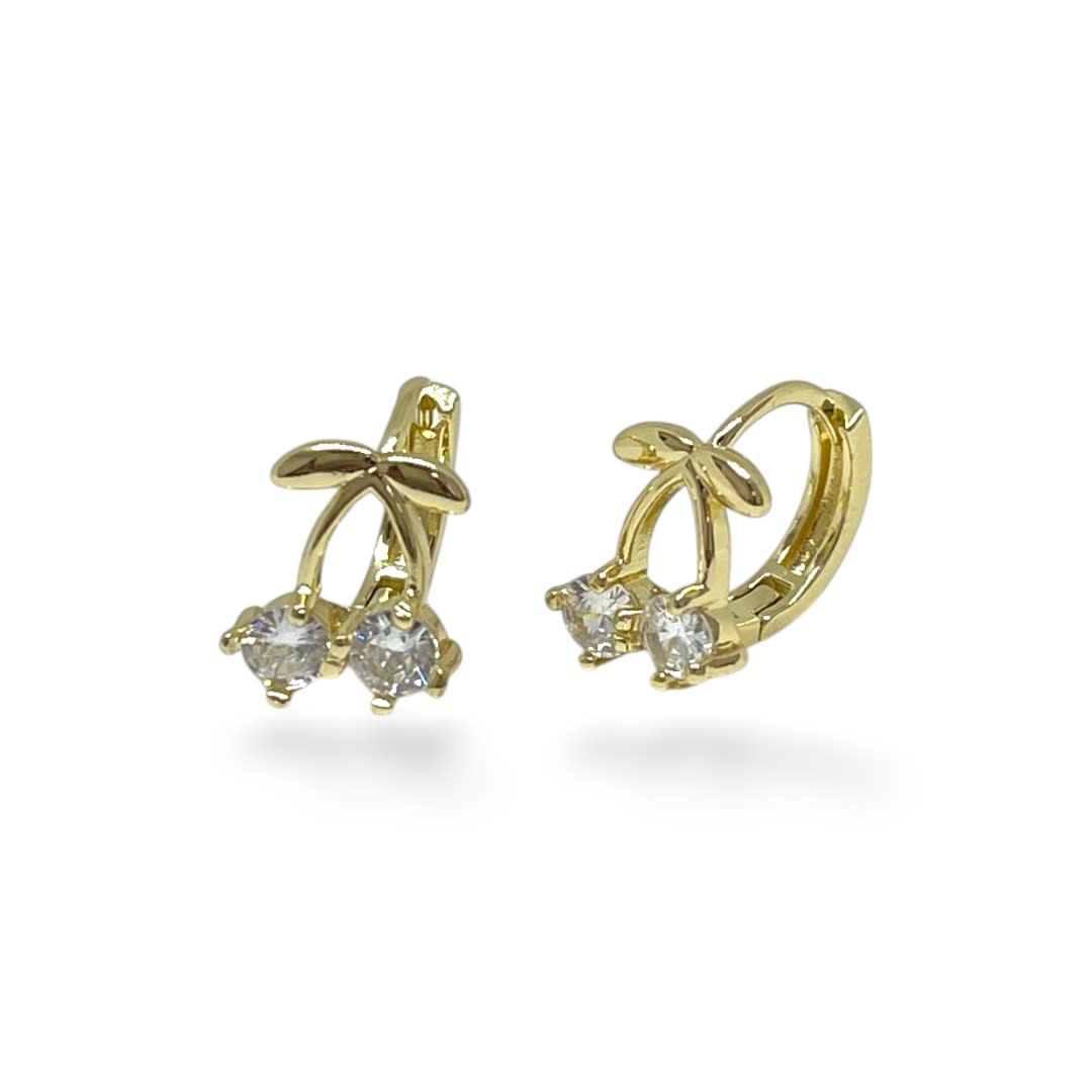 Aros argollas aretes cereza guinda zircón baño de oro / par1