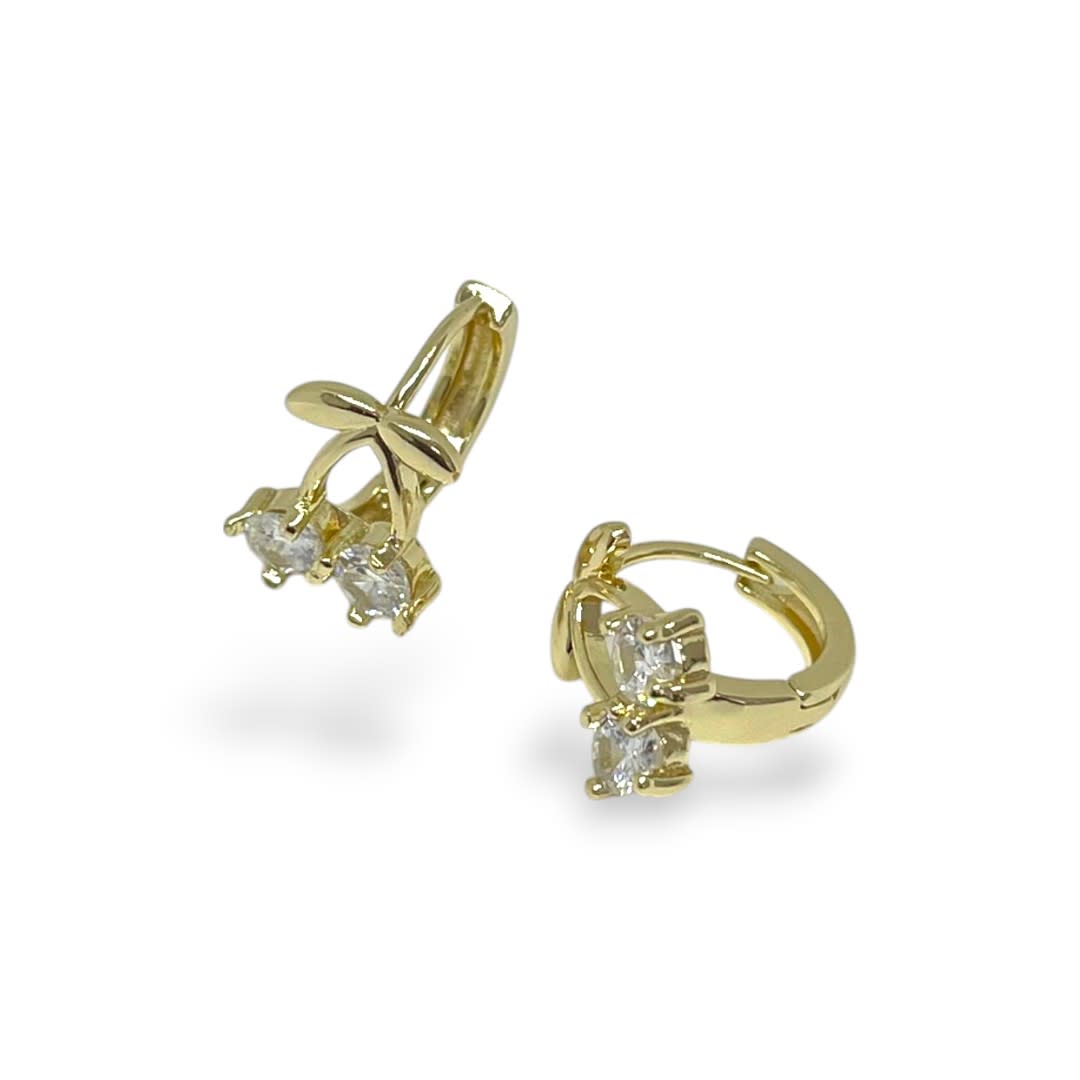 Aros argollas aretes cereza guinda zircón baño de oro / par2