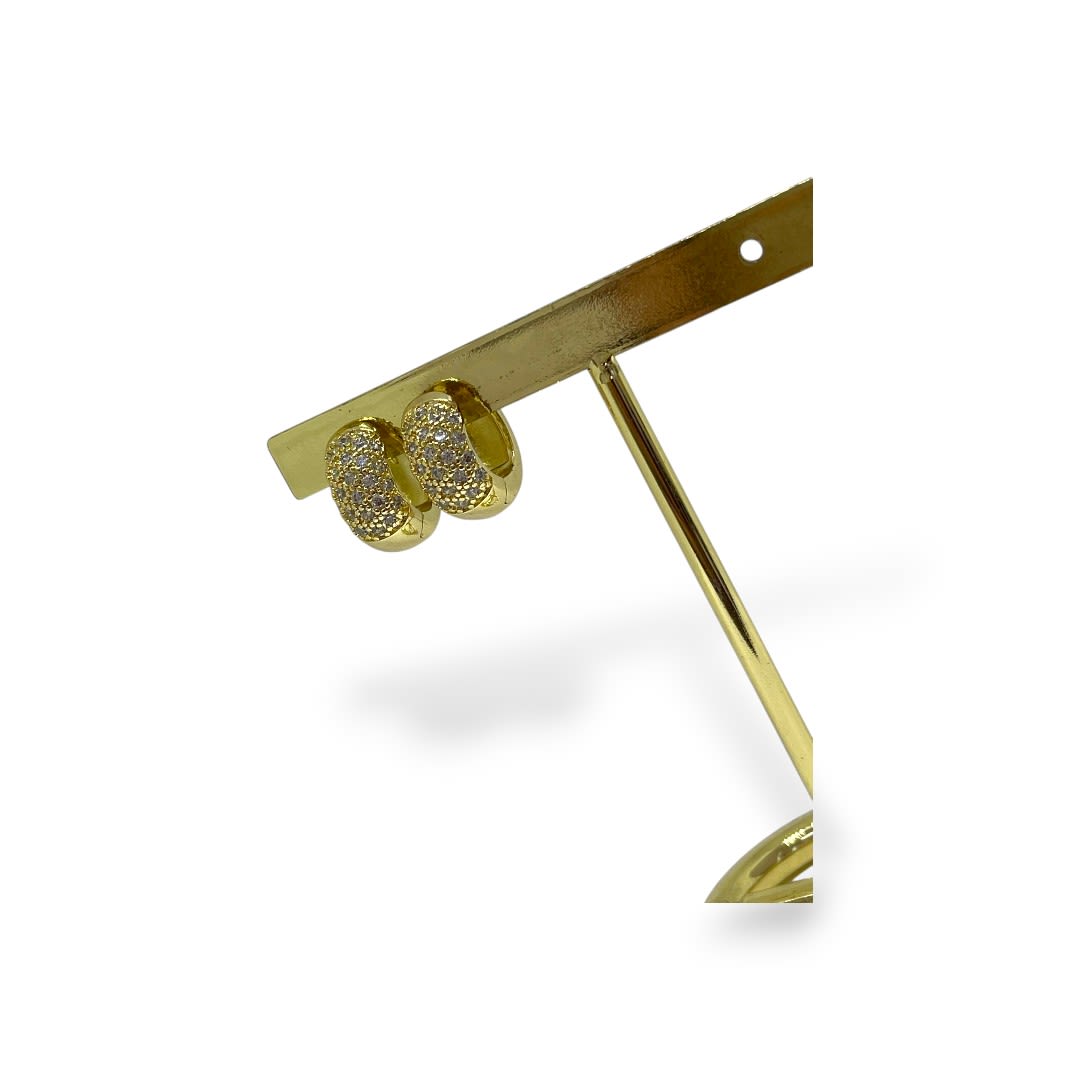 Aros argollas aretes chicas gruesas zircón baño de oro / par3