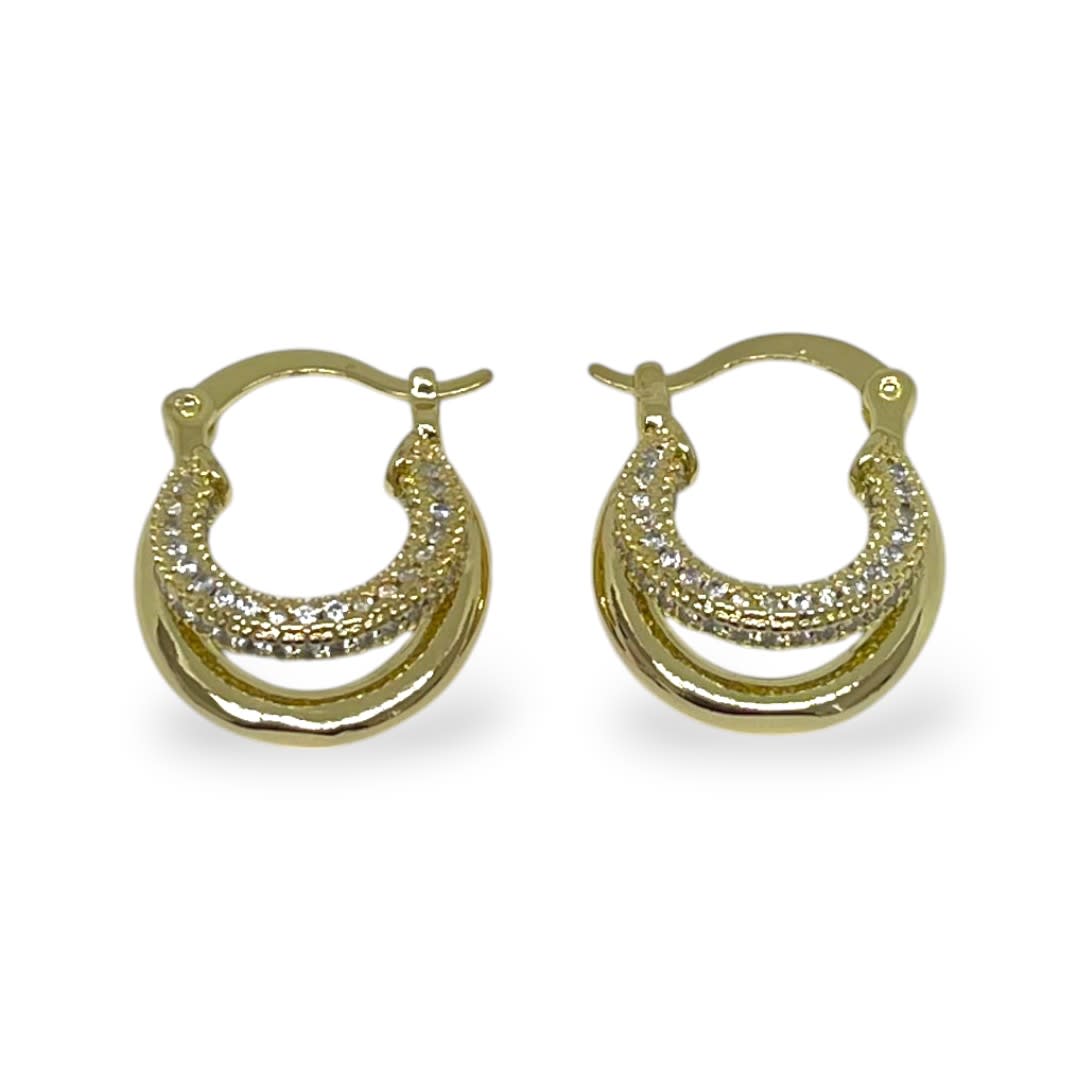 Aros argollas aretes elegantes doble línea zircón baño de oro / par1