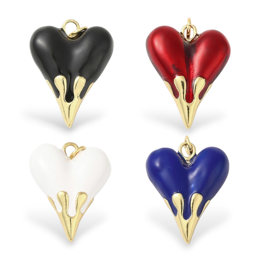 Dije colgante corazón alargado esmaltado 24.5 mm baño oro / unidad1