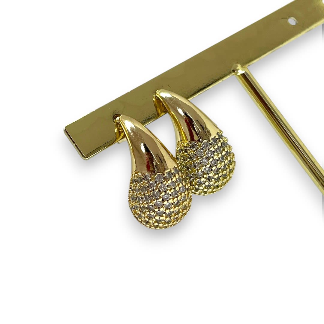 Aros aretes chunky lagrima gota elegante zircón baño de oro / par1