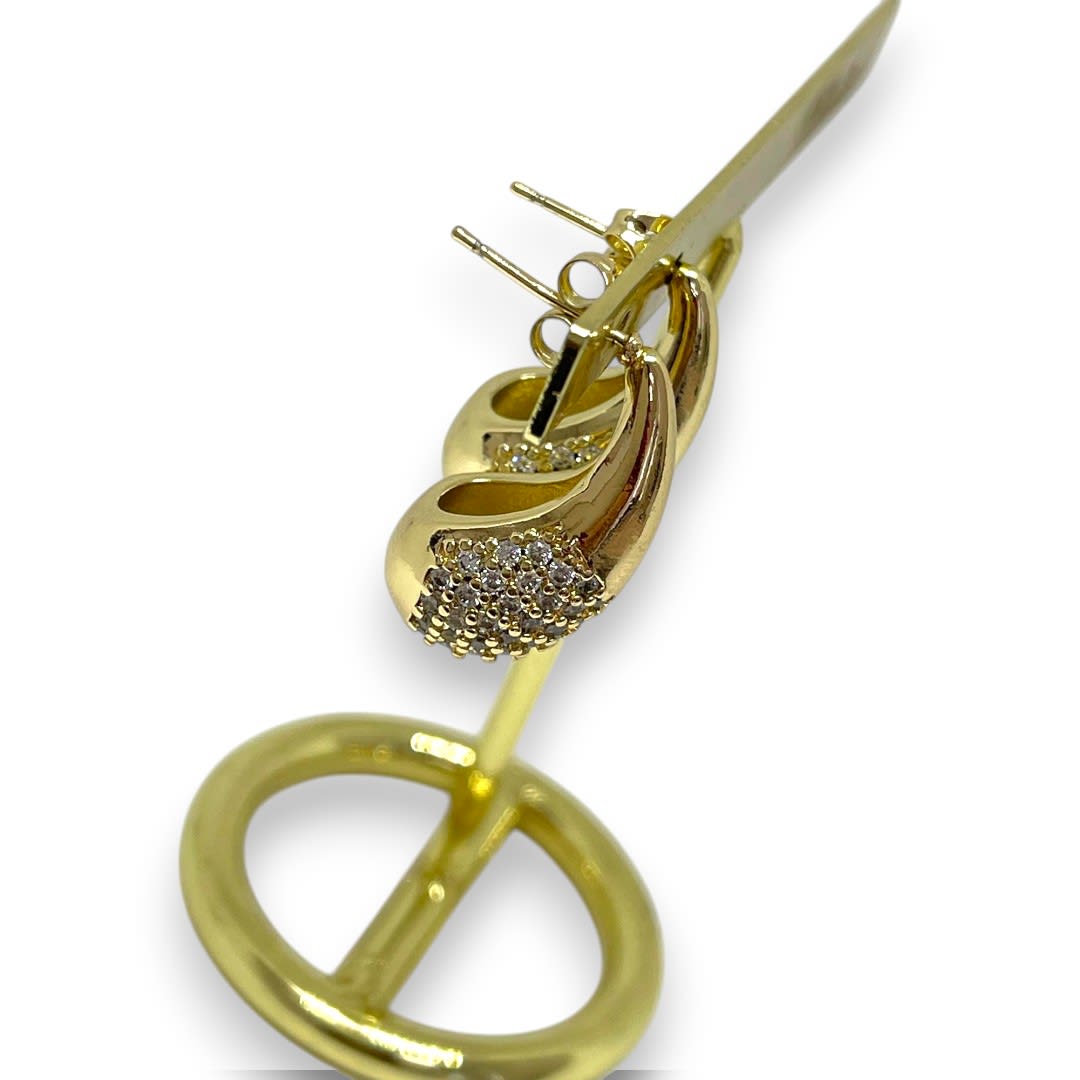 Aros aretes chunky lagrima gota elegante zircón baño de oro / par3