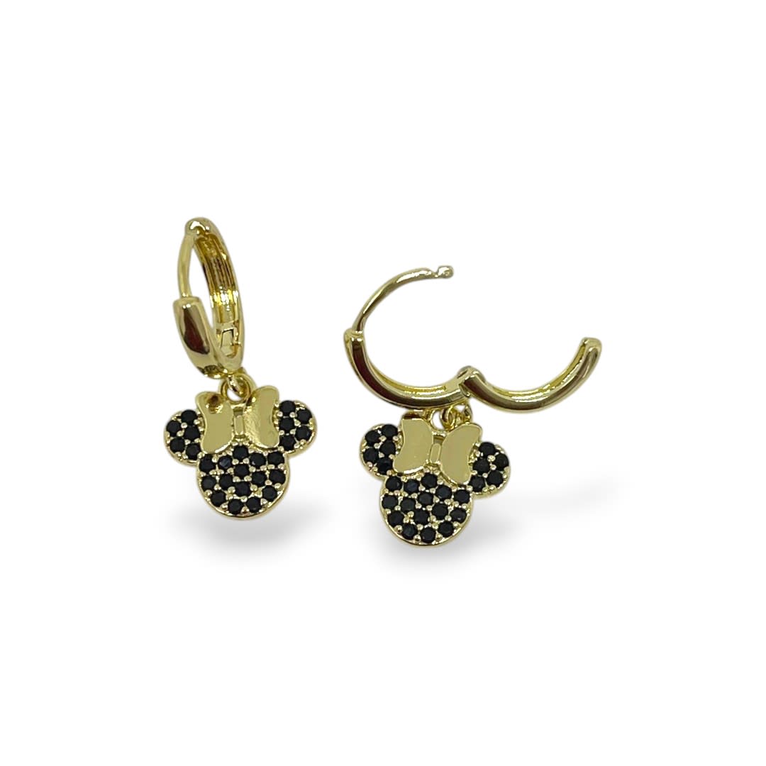 Aros argollas aretes minnie zircón baño de oro / par3