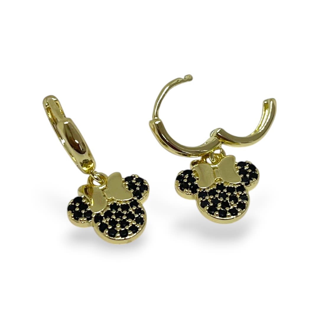 Aros argollas aretes minnie zircón baño de oro / par1