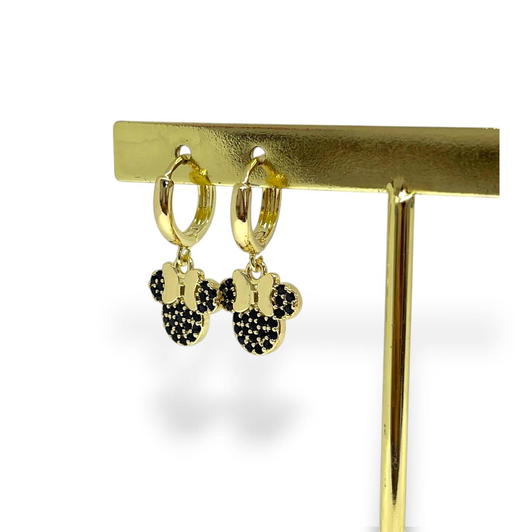 Aros argollas aretes minnie zircón baño de oro / par2