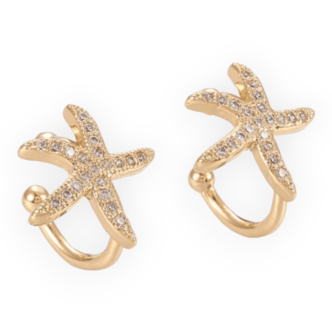 Ear cuff solitarios estrella de mar 9 mm baño de oro / unidad1